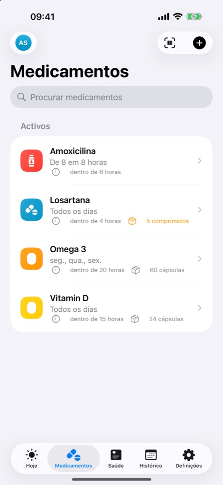 Ecrã de medicamentos da app Kuida+